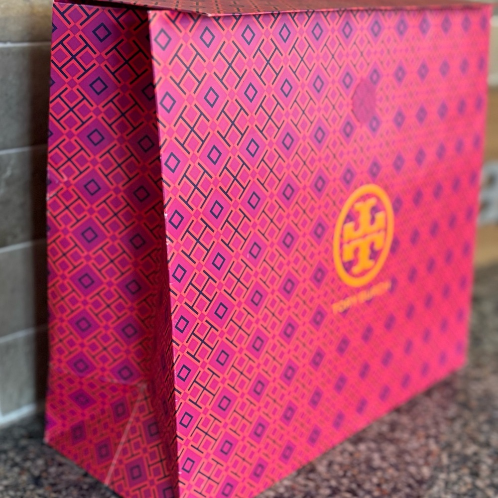 Tory Burch Pink and Purple Gift Bag with hook and loop closure